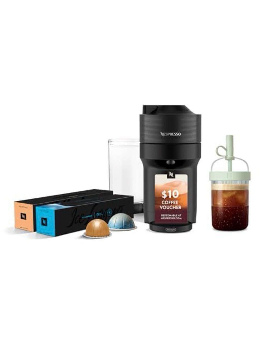 Nespresso Coffee Capsule Bundle with Aeroccino and Iced Cup - Black